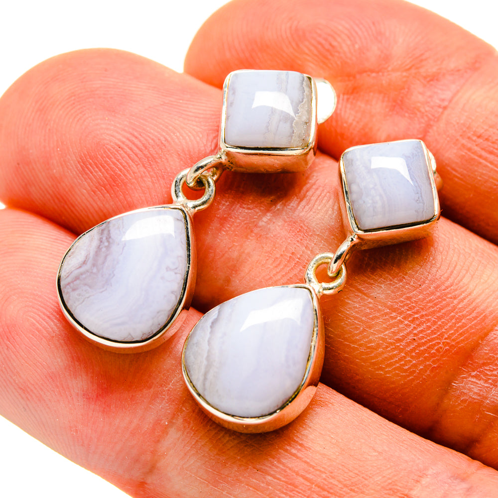 Blue Lace Agate Earrings handcrafted by Anasilvercos - EARR415729