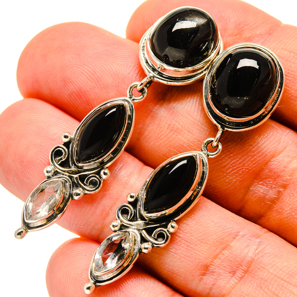 Black Onyx, White Quartz Earrings handcrafted by Anasilvercos - EARR415730