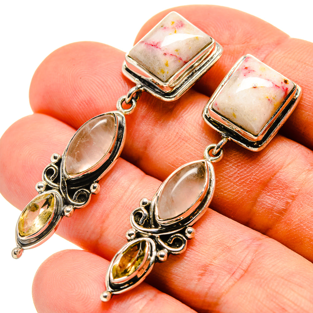 Thulite, Rose Quartz, Citrine Earrings handcrafted by Anasilvercos - EARR415735
