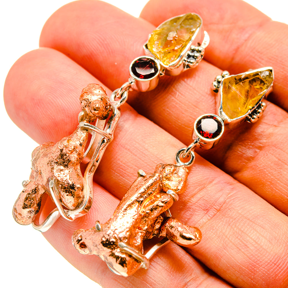 Blister Copper, Citrine, Garnet Earrings handcrafted by Anasilvercos - EARR415738