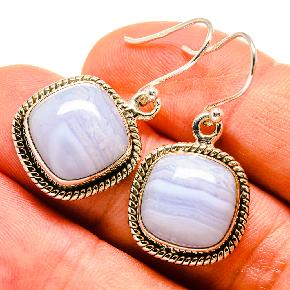 Blue Lace Agate Earrings handcrafted by Anasilvercos - EARR415751