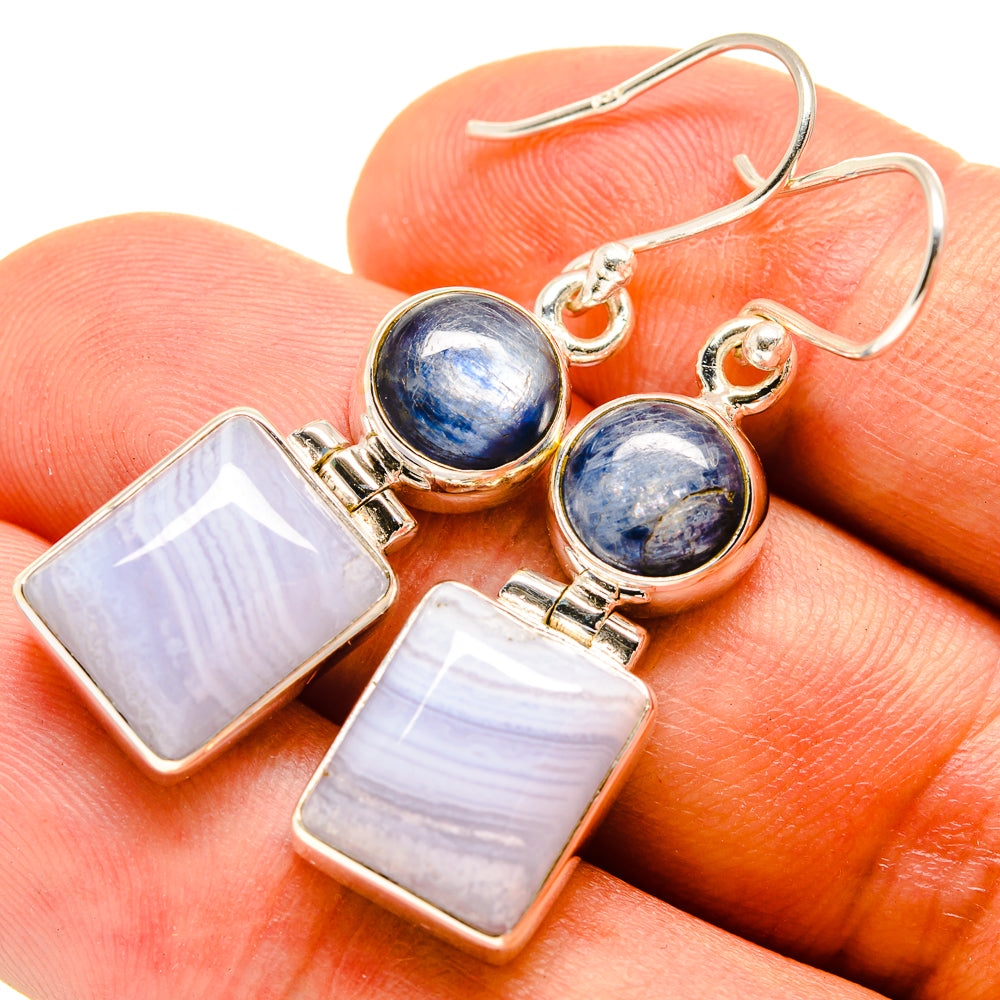 Blue Lace Agate Earrings handcrafted by Anasilvercos - EARR415766