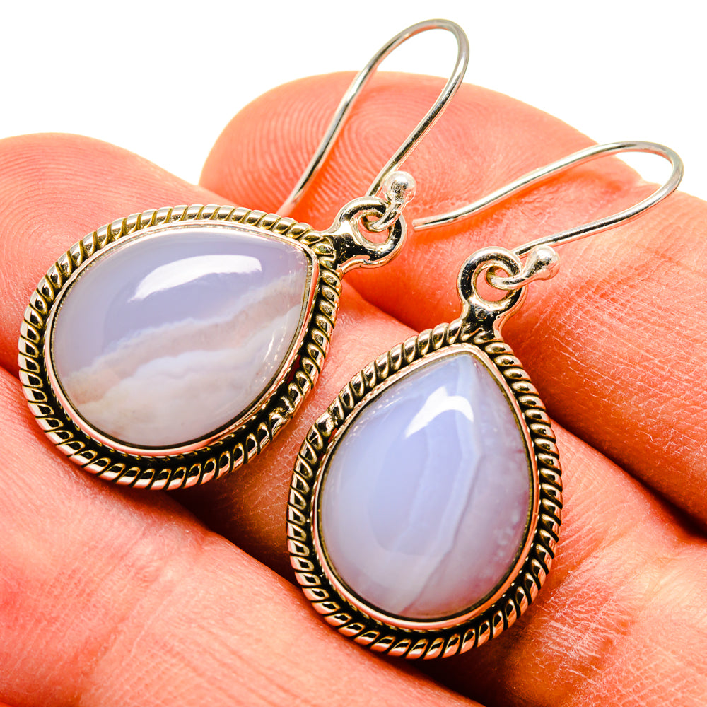 Blue Lace Agate Earrings handcrafted by Anasilvercos - EARR415828