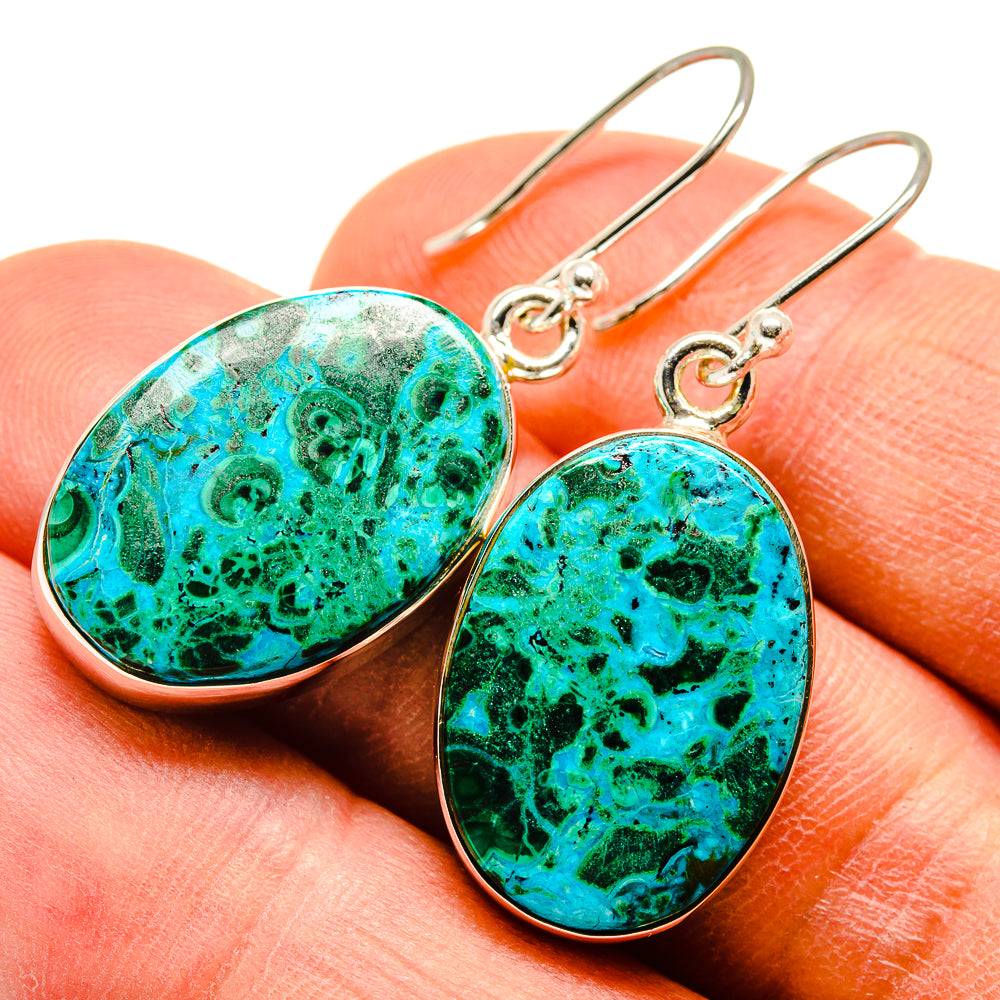 Malachite In Chrysocolla Earrings handcrafted by Anasilvercos - EARR415852