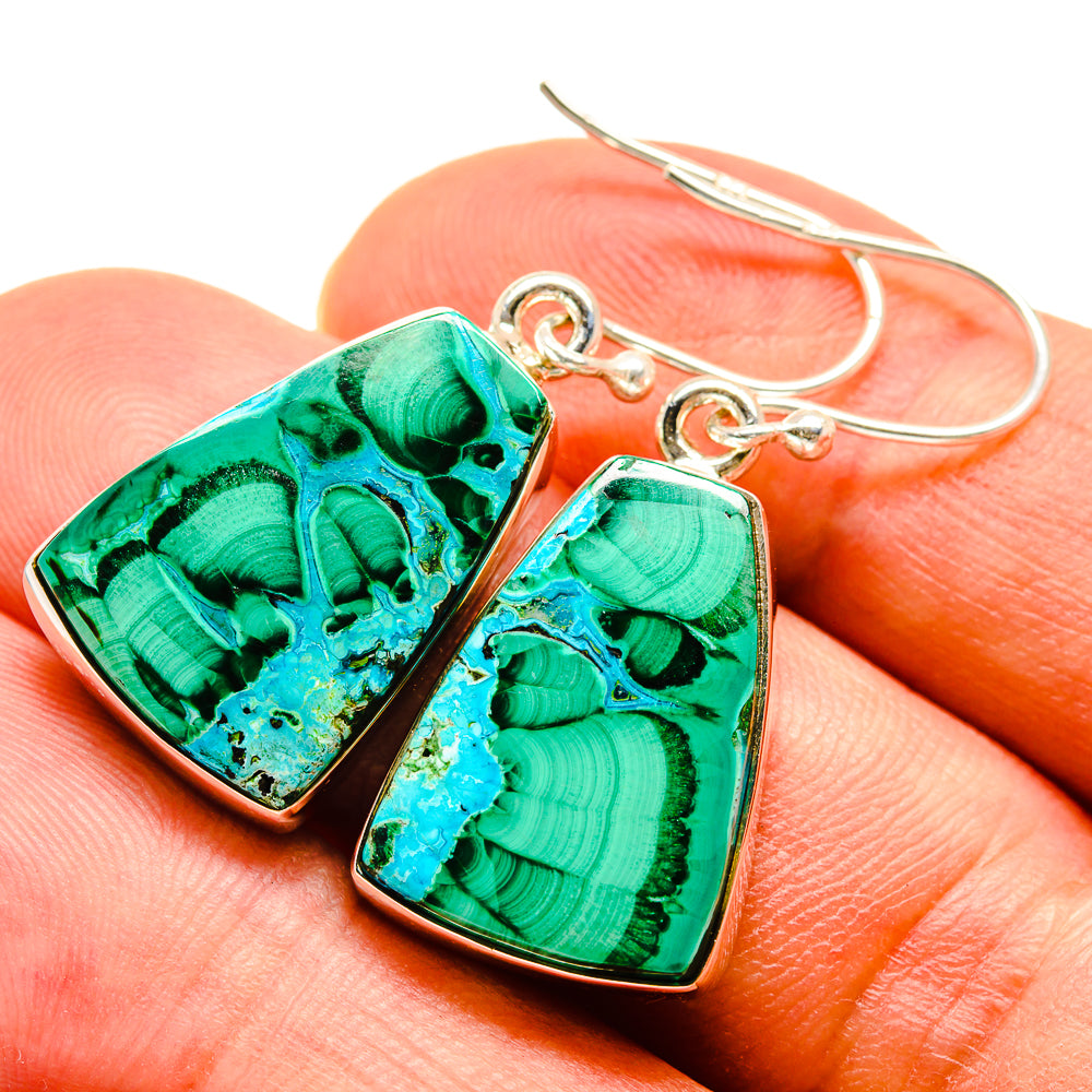 Malachite In Chrysocolla Earrings handcrafted by Anasilvercos - EARR415877