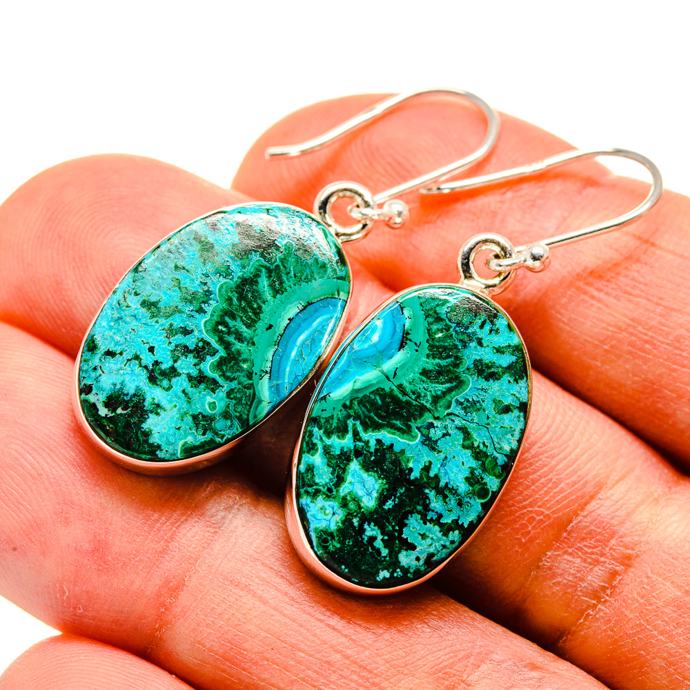 Malachite In Chrysocolla Earrings handcrafted by Anasilvercos - EARR415931