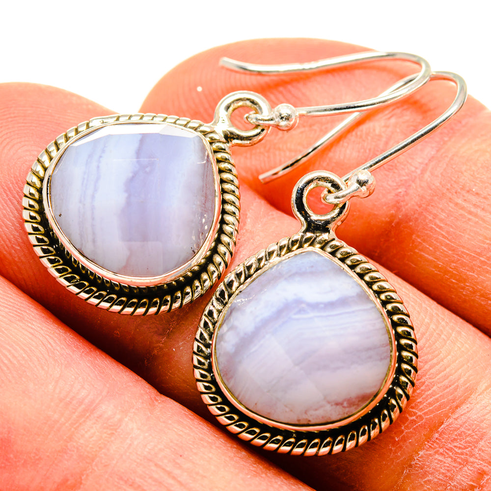 Blue Lace Agate Earrings handcrafted by Anasilvercos - EARR415939