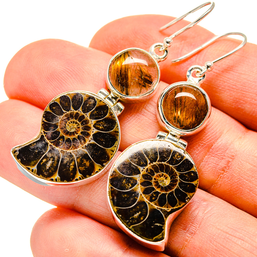 Ammonite Fossil Earrings handcrafted by Anasilvercos - EARR415951