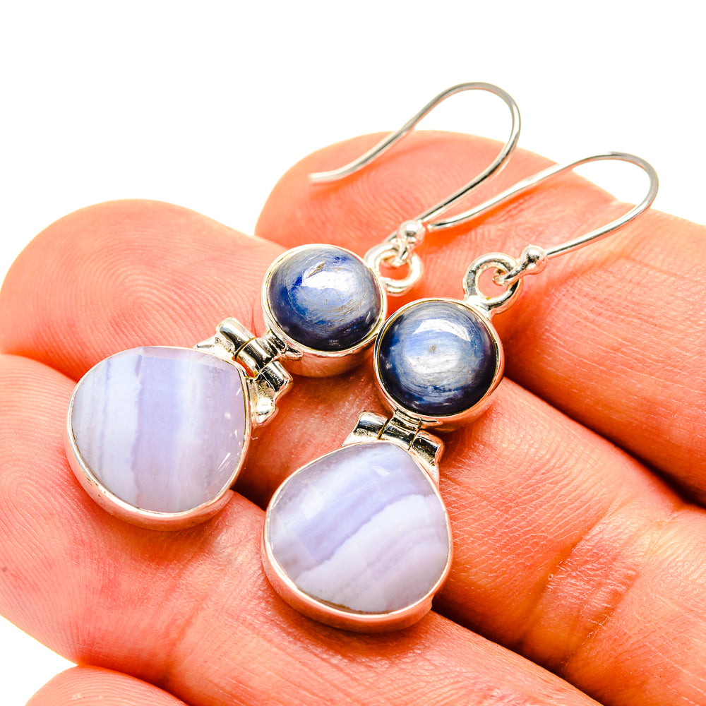 Blue Lace Agate Earrings handcrafted by Anasilvercos - EARR416007