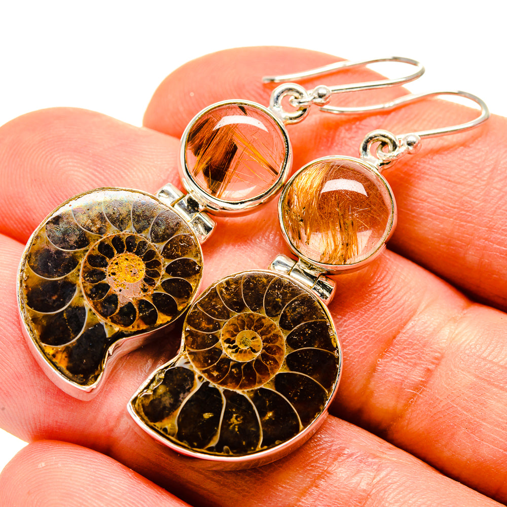 Ammonite Fossil Earrings handcrafted by Anasilvercos - EARR416014