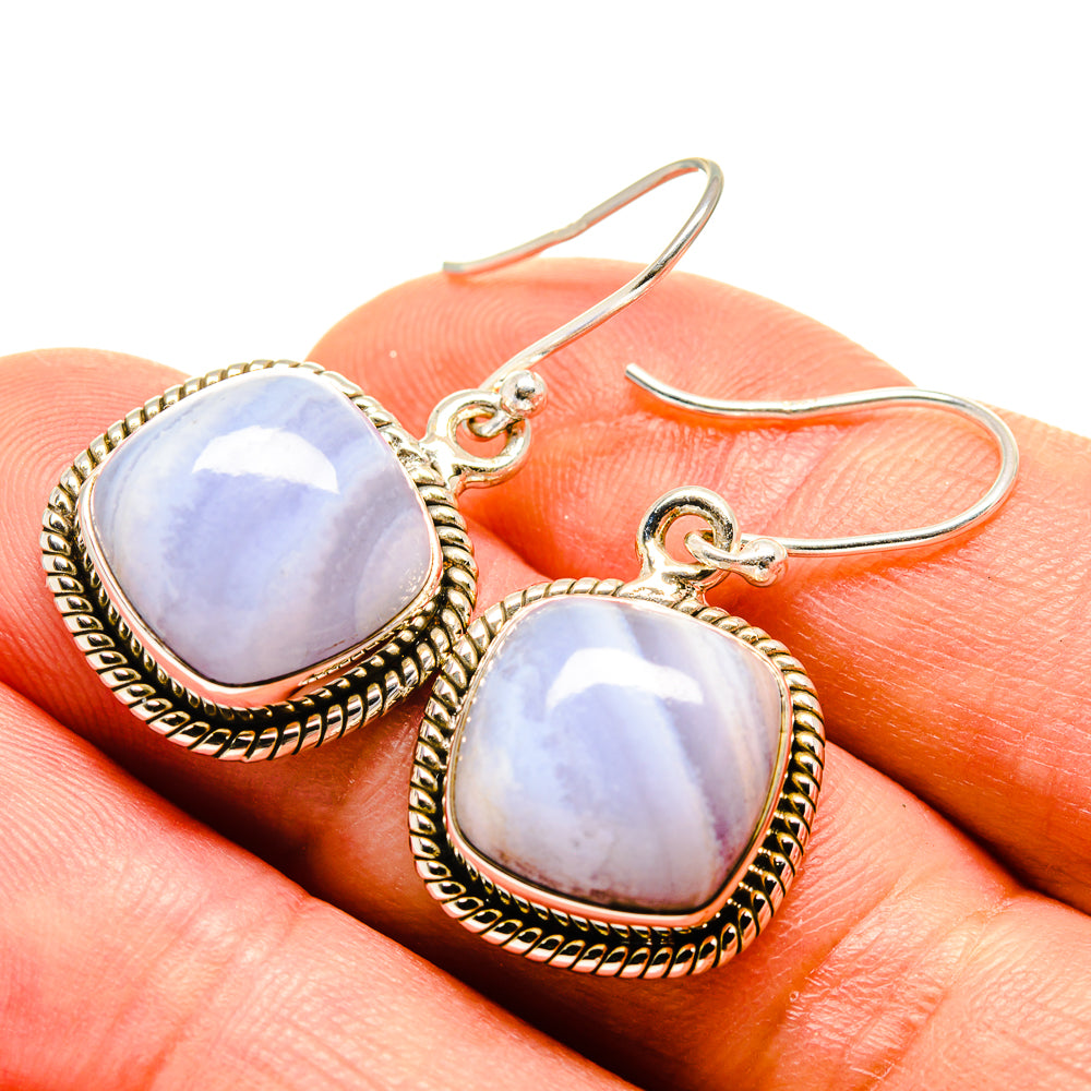Blue Lace Agate Earrings handcrafted by Anasilvercos - EARR416021
