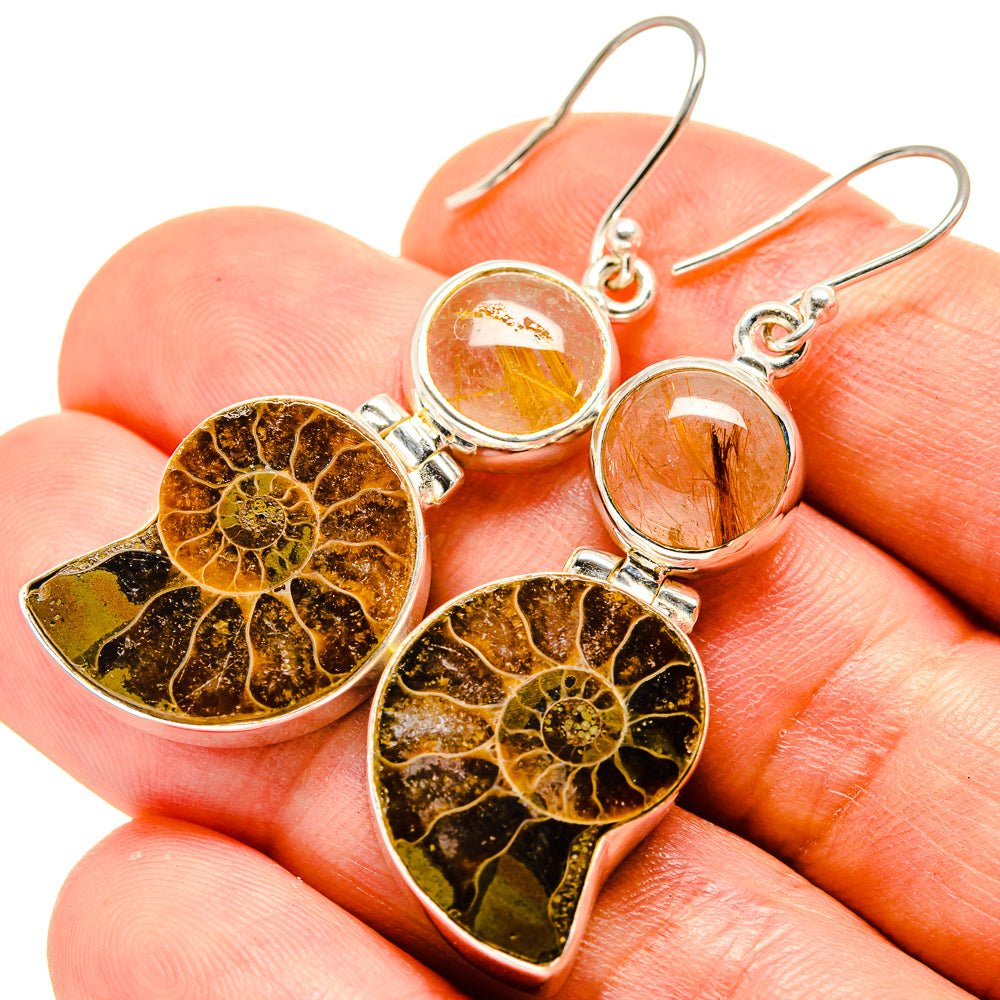 Ammonite Fossil Earrings handcrafted by Anasilvercos - EARR416024