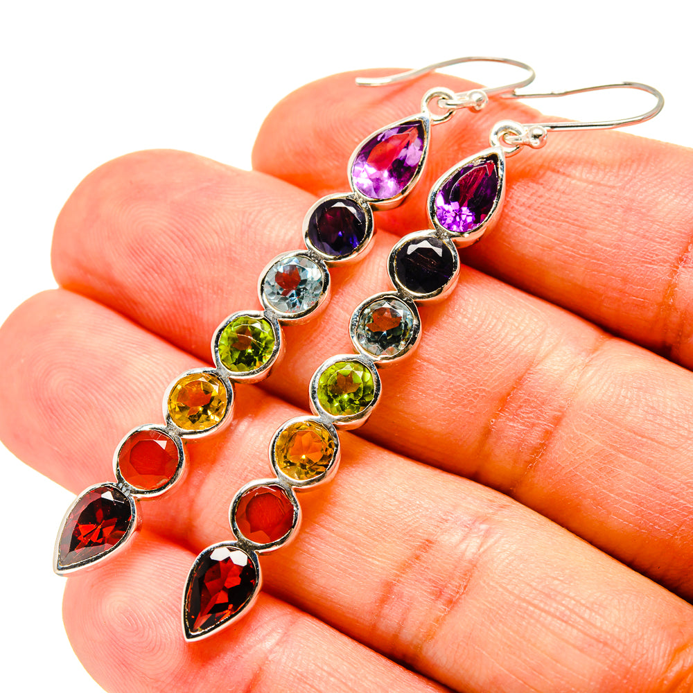 Multi-Stone Chakra Earrings handcrafted by Anasilvercos - EARR416059