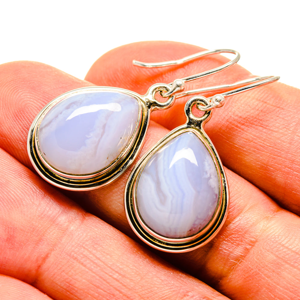 Blue Lace Agate Earrings handcrafted by Anasilvercos - EARR416070