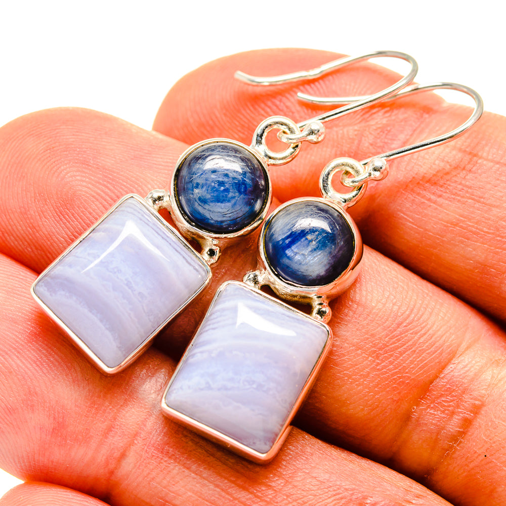 Blue Lace Agate Earrings handcrafted by Anasilvercos - EARR416075
