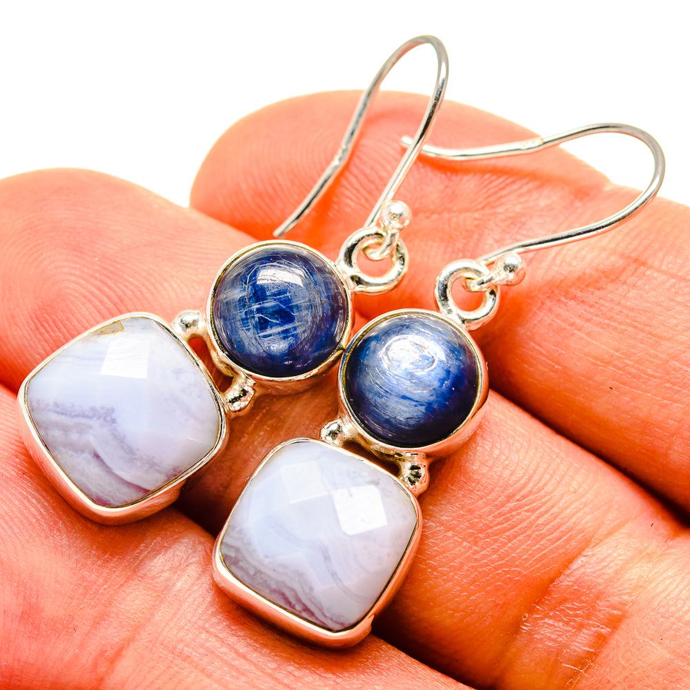 Blue Lace Agate Earrings handcrafted by Anasilvercos - EARR416085
