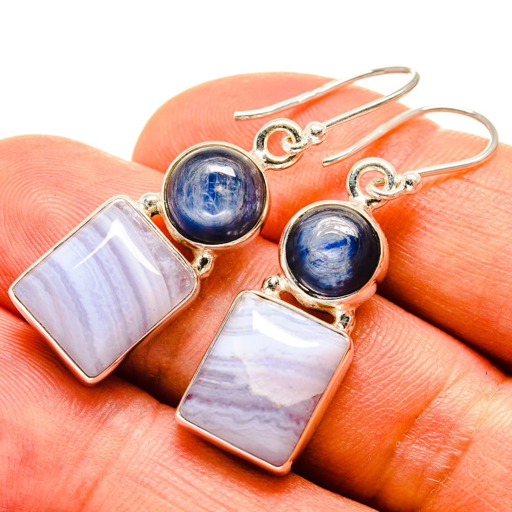 Blue Lace Agate Earrings handcrafted by Anasilvercos - EARR416087