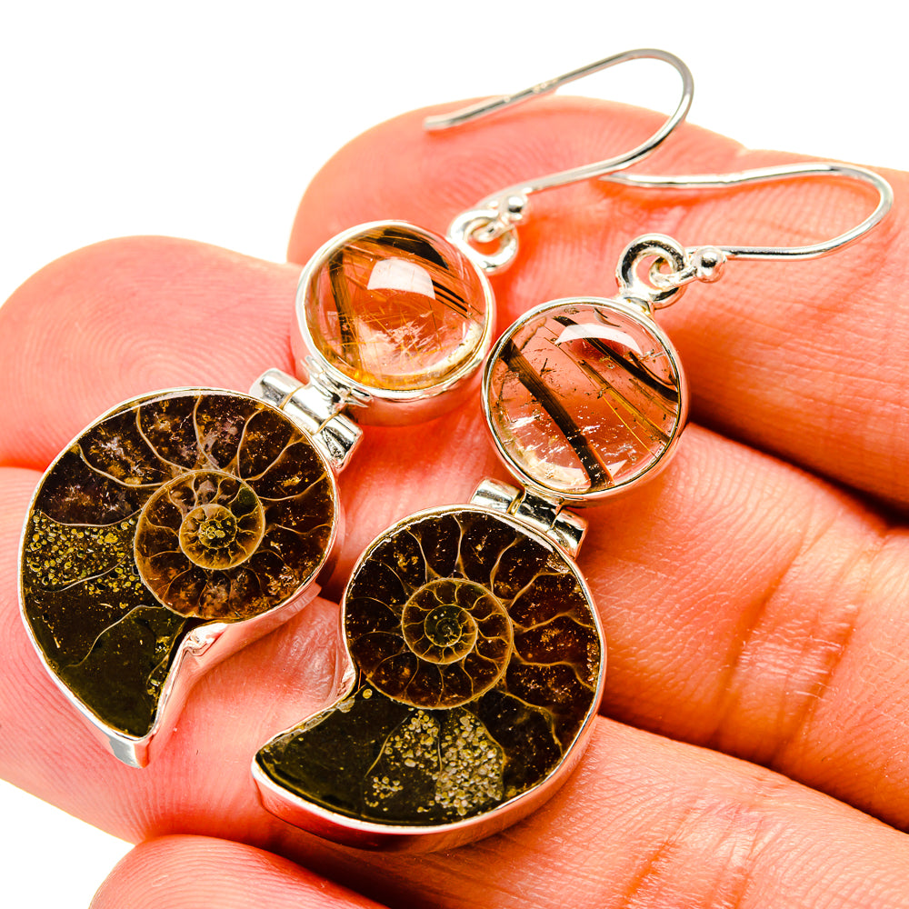 Ammonite Fossil Earrings handcrafted by Anasilvercos - EARR416114