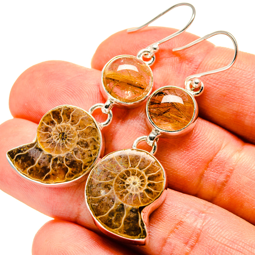 Ammonite Fossil Earrings handcrafted by Anasilvercos - EARR416143