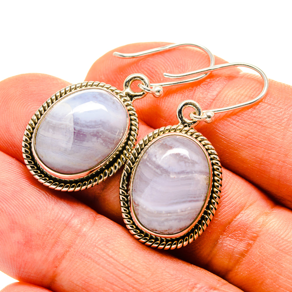 Blue Lace Agate Earrings handcrafted by Anasilvercos - EARR416163