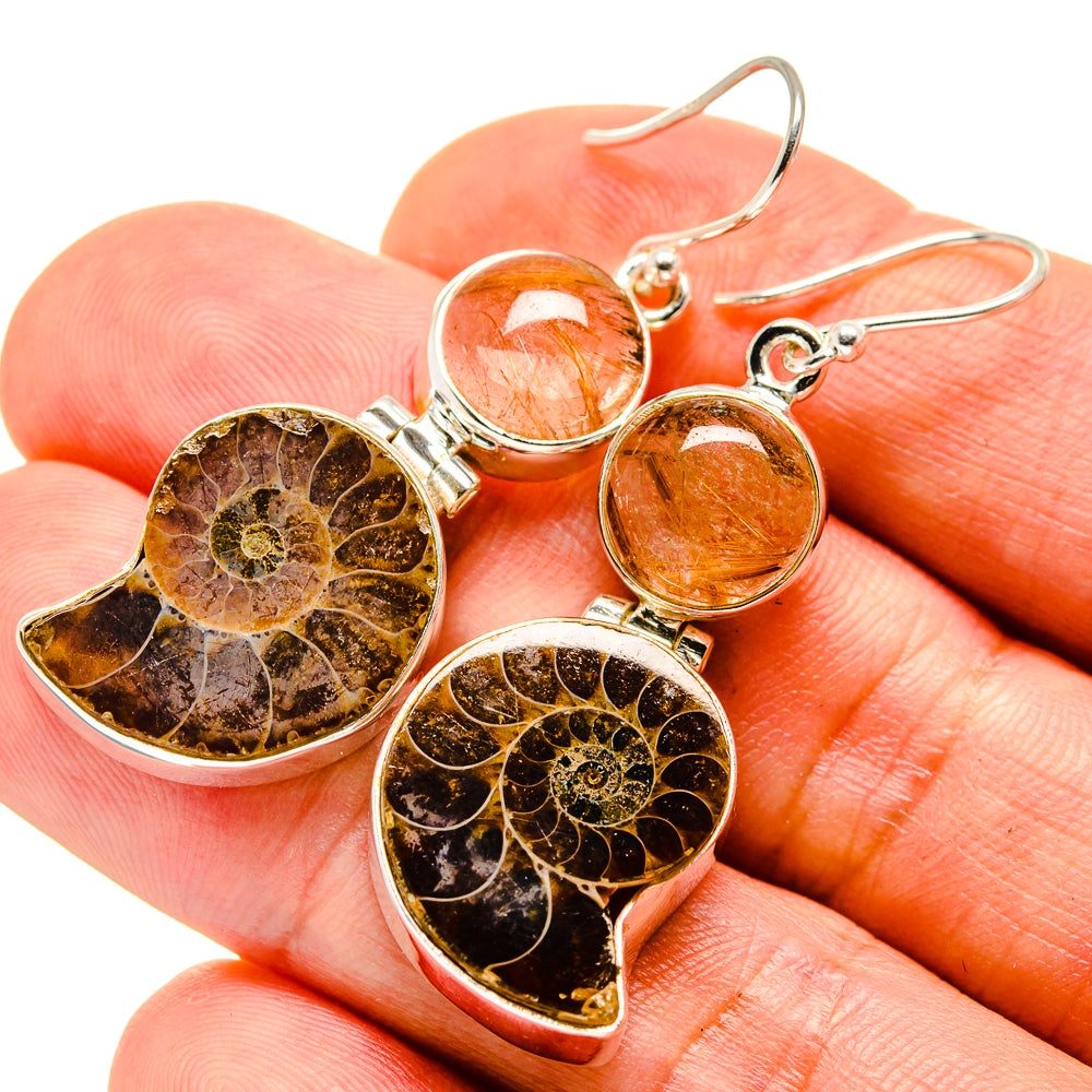 Ammonite Fossil Earrings handcrafted by Anasilvercos - EARR416174