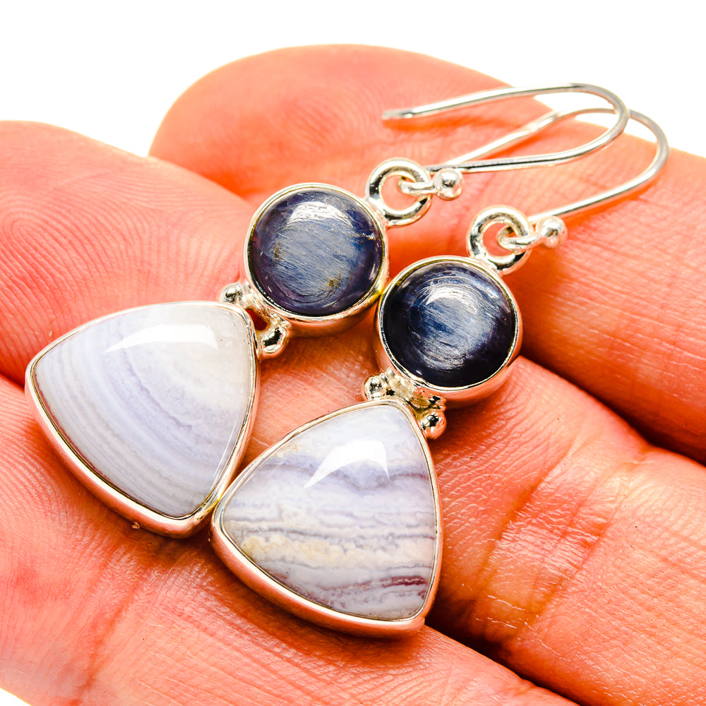 Blue Lace Agate Earrings handcrafted by Anasilvercos - EARR416180