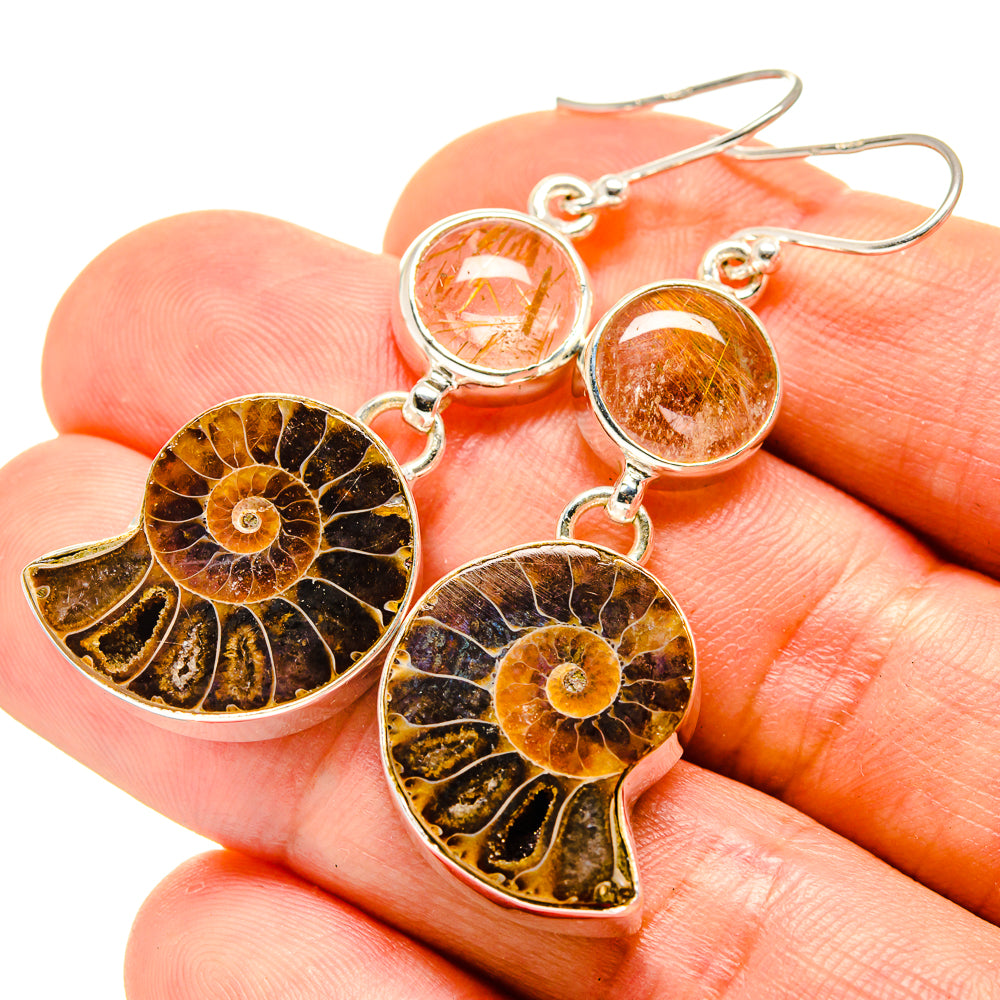 Ammonite Fossil Earrings handcrafted by Anasilvercos - EARR416190