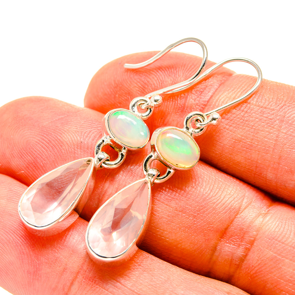 Rose Quartz, Ethiopian Opal Earrings handcrafted by Anasilvercos - EARR416303