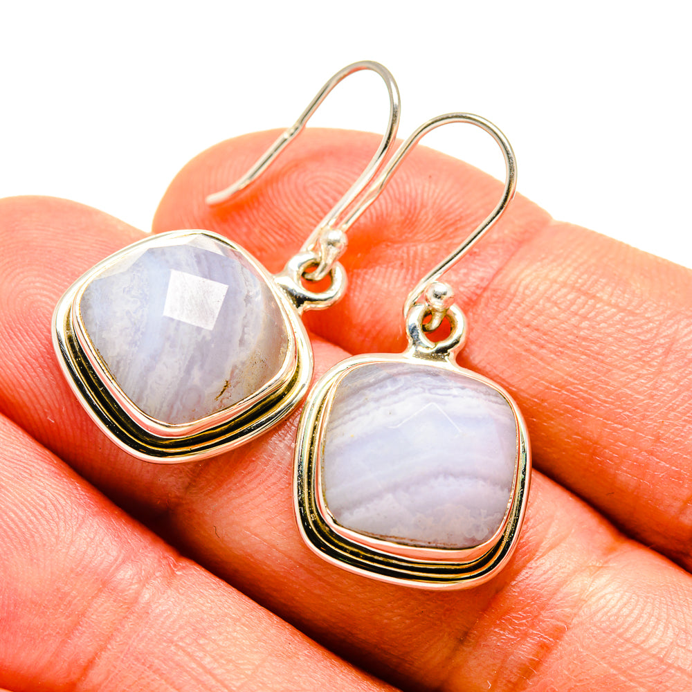 Blue Lace Agate Earrings handcrafted by Anasilvercos - EARR416308