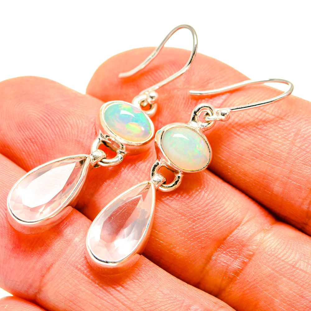 Rose Quartz, Ethiopian Opal Earrings handcrafted by Anasilvercos - EARR416314