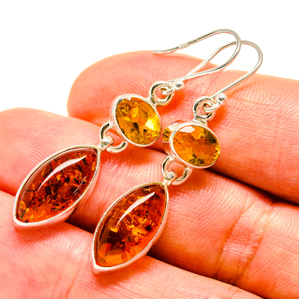 Baltic Amber, Citrine Earrings handcrafted by Anasilvercos - EARR416315