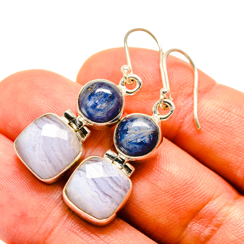 Blue Lace Agate, Kyanite Earrings handcrafted by Anasilvercos - EARR416320