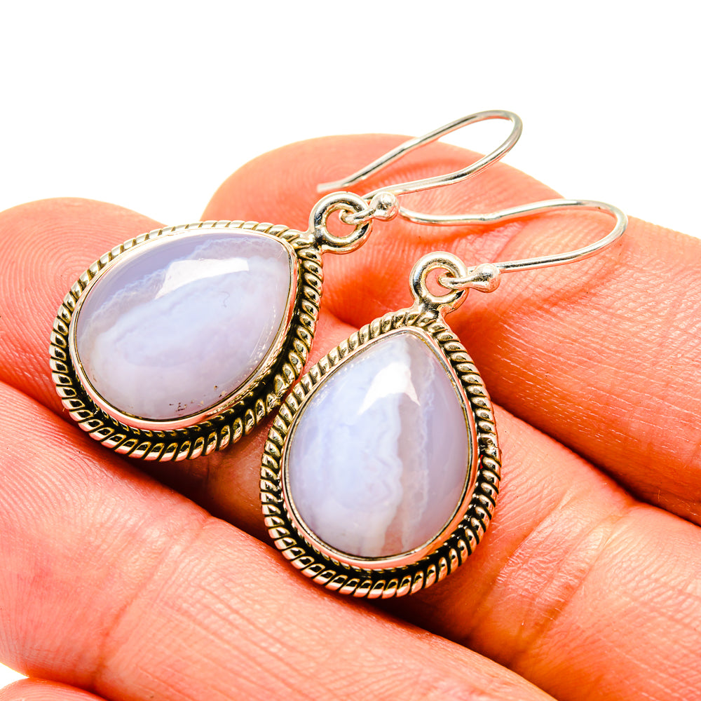 Blue Lace Agate Earrings handcrafted by Anasilvercos - EARR416324