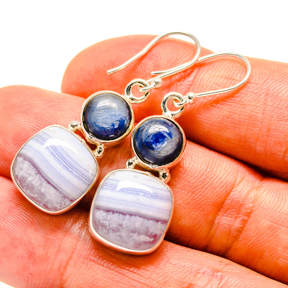 Blue Lace Agate, Kyanite Earrings handcrafted by Anasilvercos - EARR416327