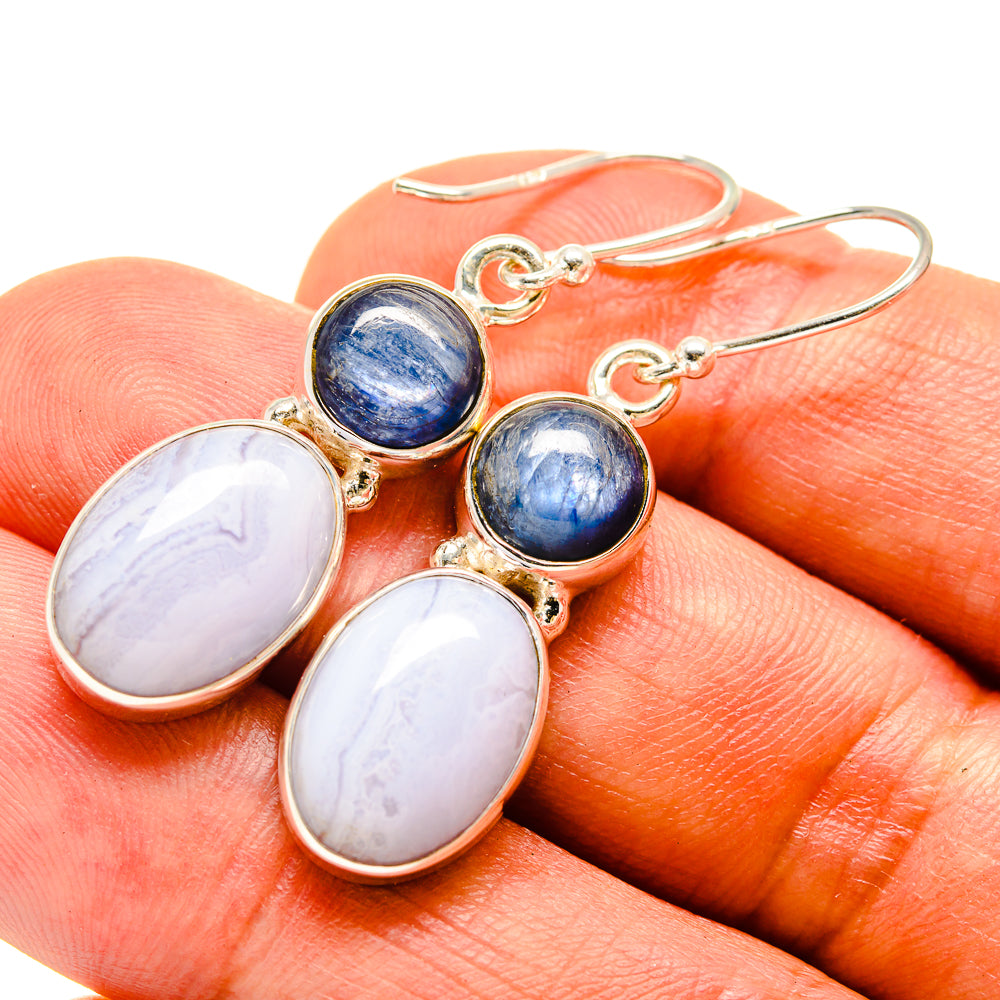 Blue Lace Agate, Kyanite Earrings handcrafted by Anasilvercos - EARR416331