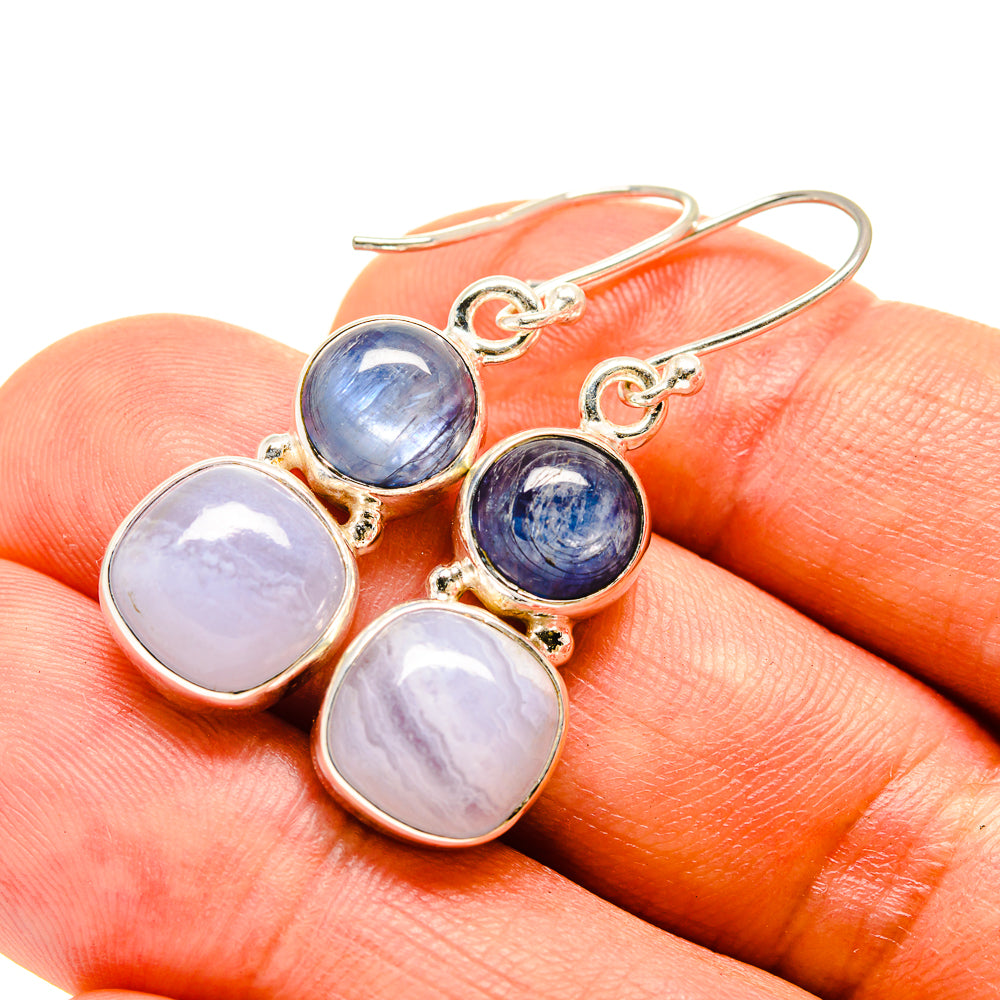 Blue Lace Agate, Kyanite Earrings handcrafted by Anasilvercos - EARR416332