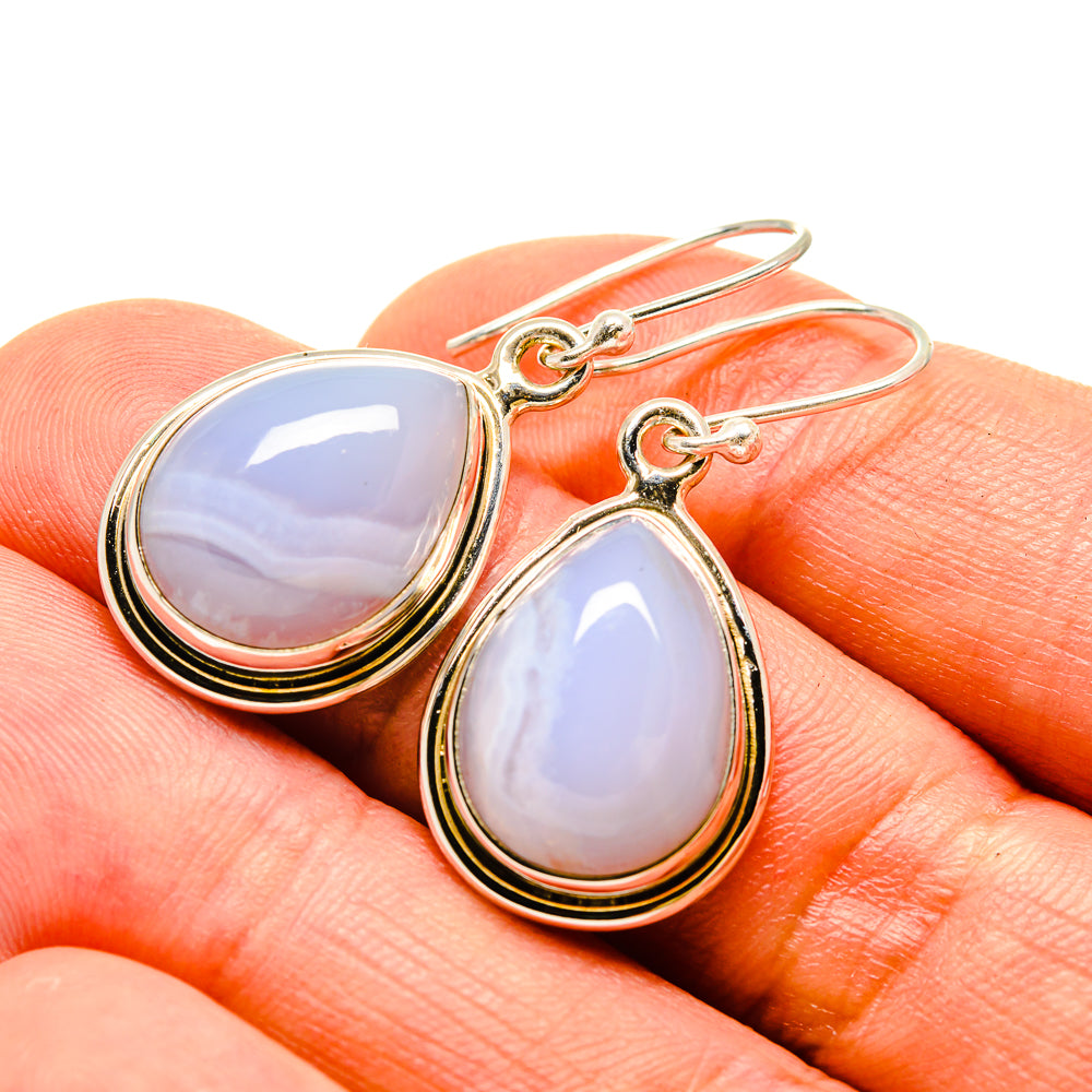 Blue Lace Agate Earrings handcrafted by Anasilvercos - EARR416340