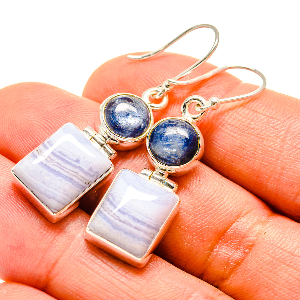 Blue Lace Agate, Kyanite Earrings handcrafted by Anasilvercos - EARR416341