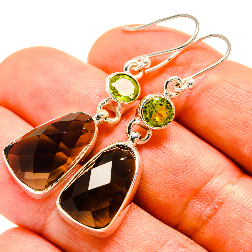 Smoky Quartz, Peridot Earrings handcrafted by Anasilvercos - EARR416345
