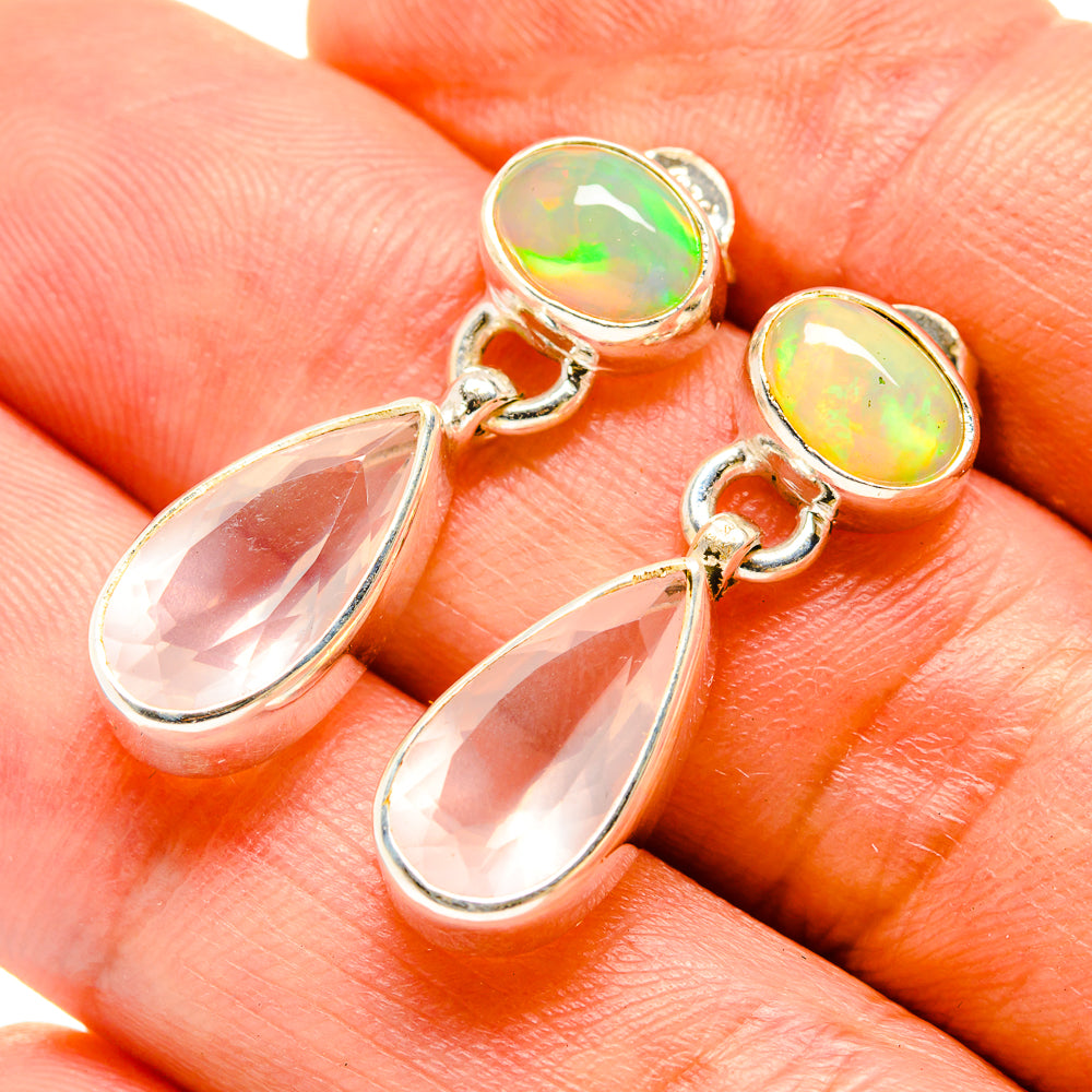 Rose Quartz, Ethiopian Opal Earrings handcrafted by Anasilvercos - EARR416360