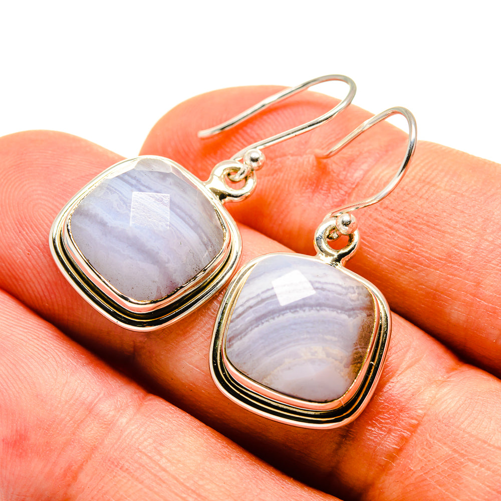 Blue Lace Agate Earrings handcrafted by Anasilvercos - EARR416392