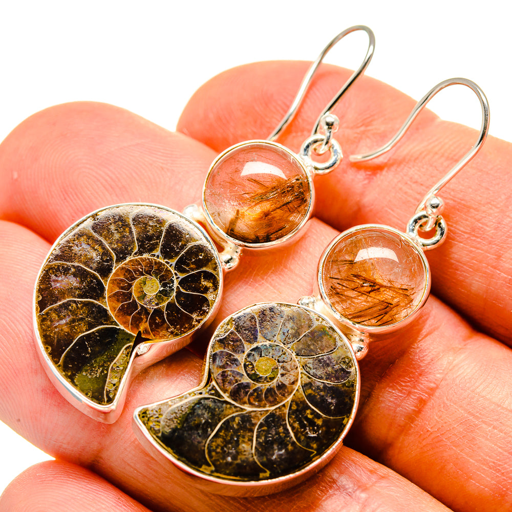 Ammonite Fossil Earrings handcrafted by Anasilvercos - EARR416394
