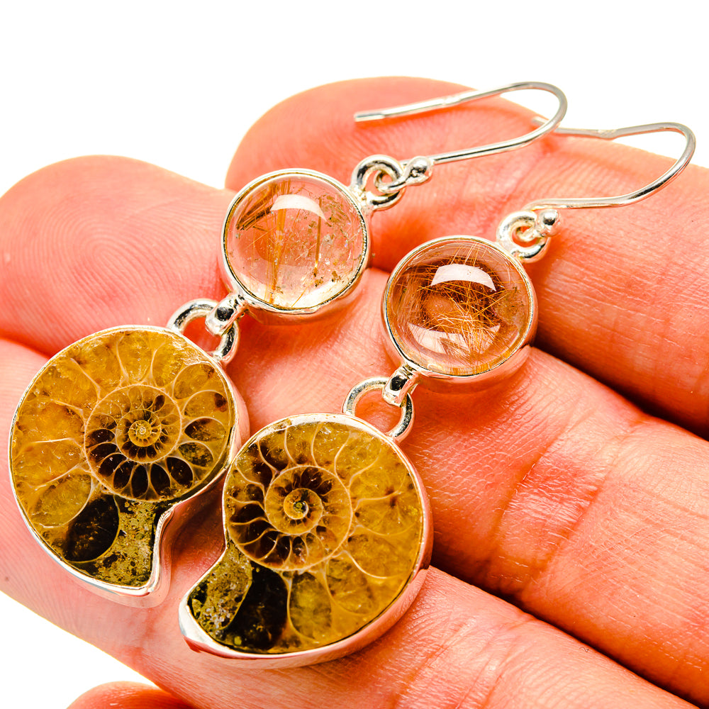 Ammonite Fossil Earrings handcrafted by Anasilvercos - EARR416398