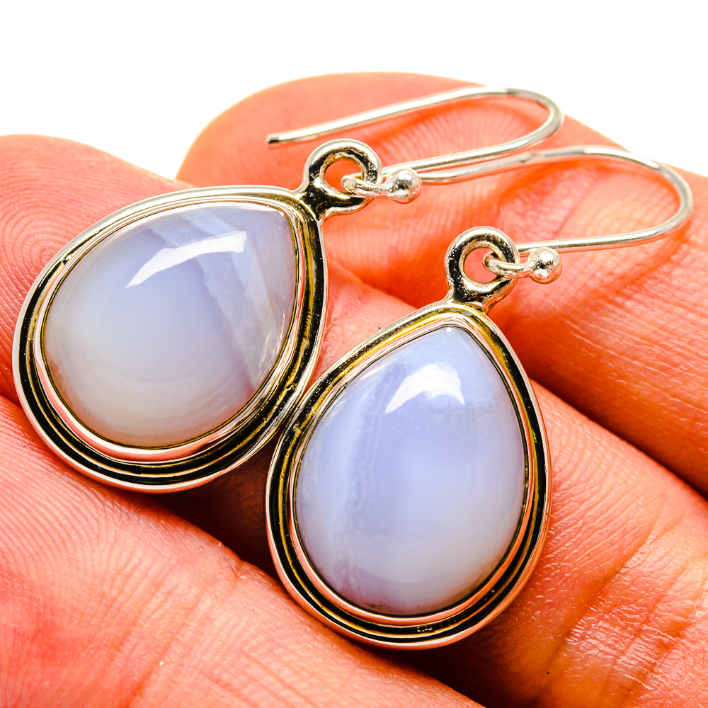 Blue Lace Agate Earrings handcrafted by Anasilvercos - EARR416528