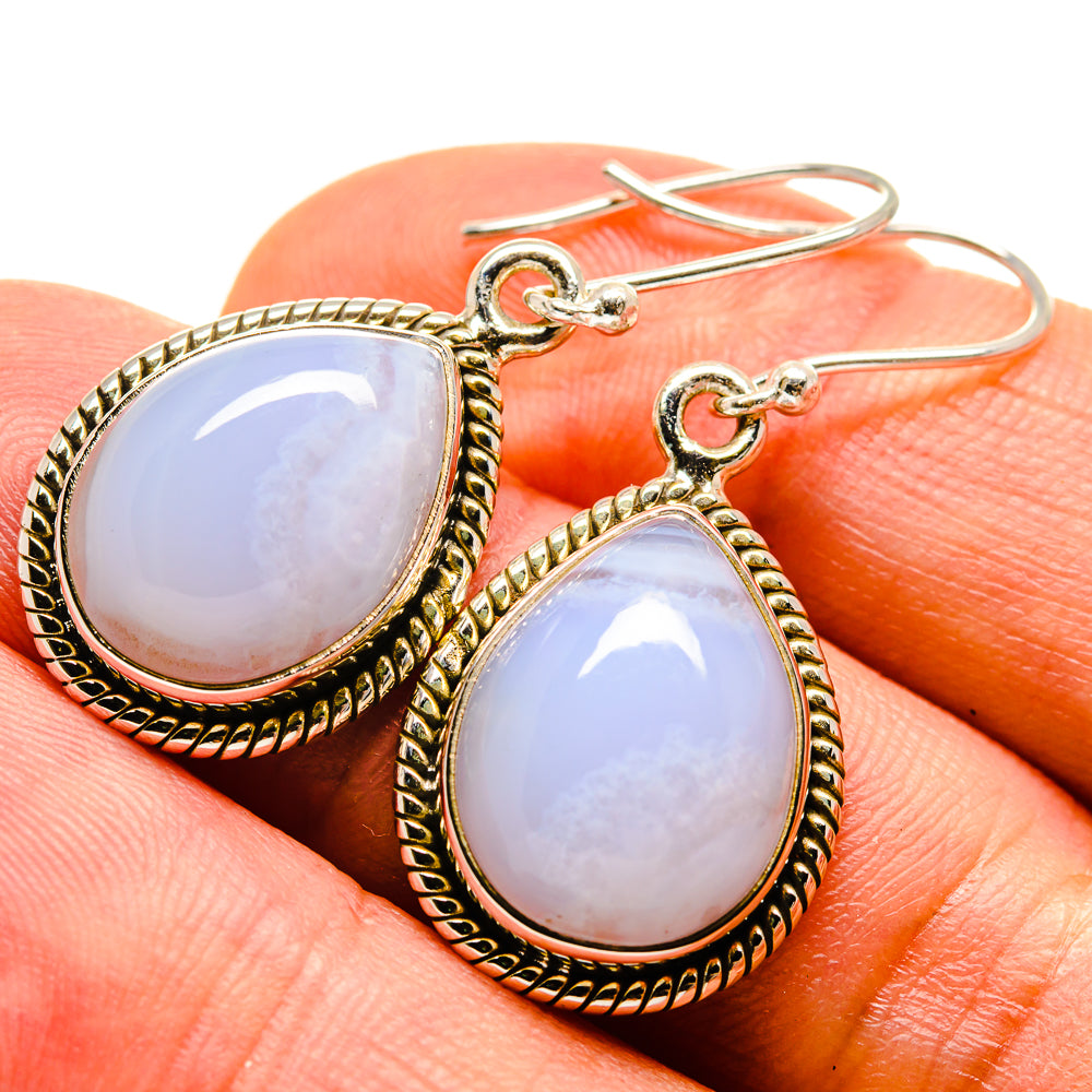 Blue Lace Agate Earrings handcrafted by Anasilvercos - EARR416534