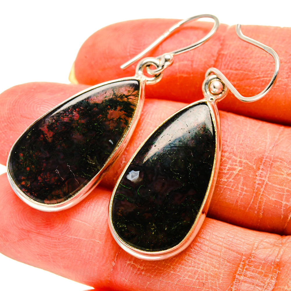 Green Moss Agate Earrings handcrafted by Anasilvercos - EARR416579