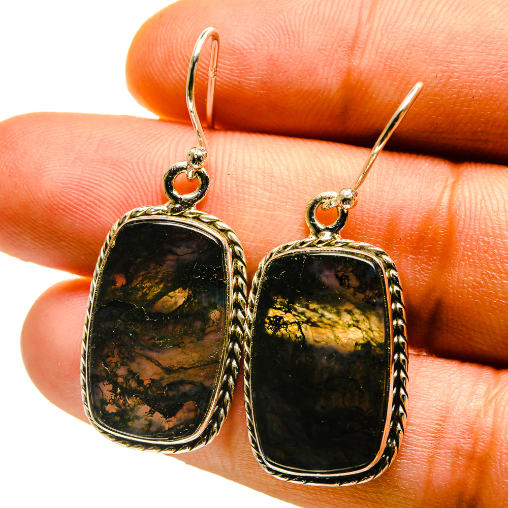 Green Moss Agate Earrings handcrafted by Anasilvercos - EARR416693