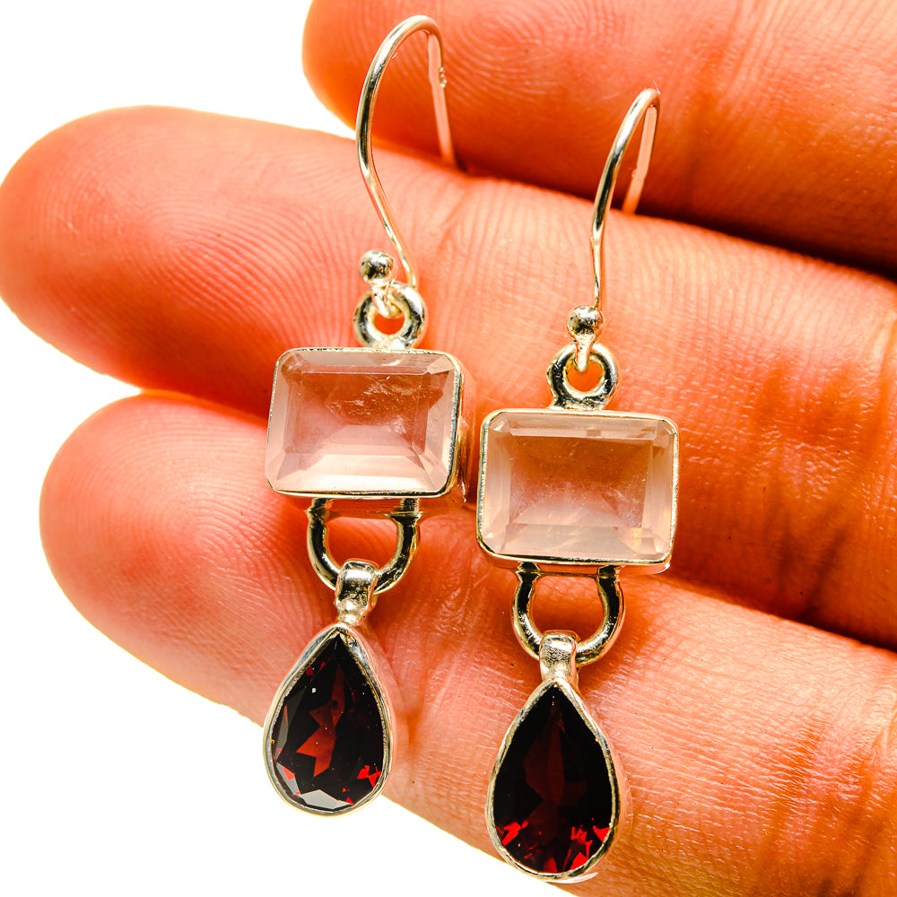 Rose Quartz, Garnet Earrings handcrafted by Anasilvercos - EARR416823