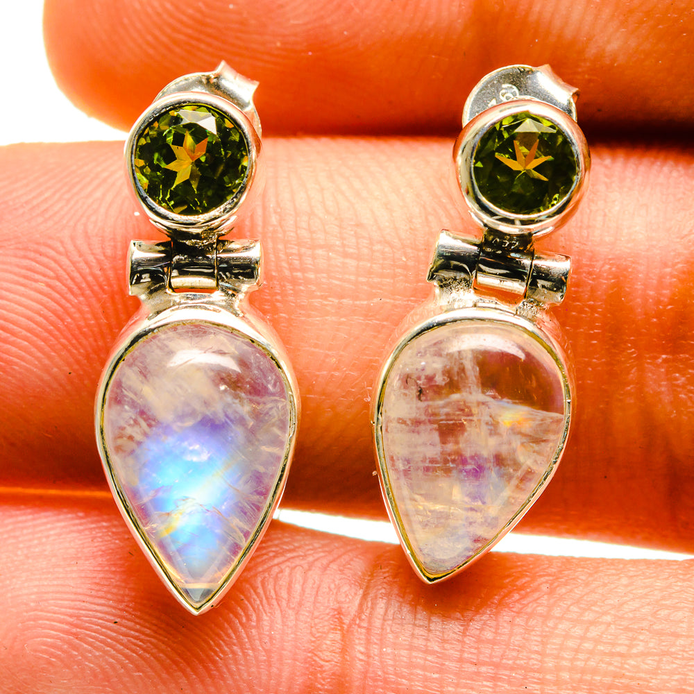 Rainbow Moonstone, Peridot Earrings handcrafted by Anasilvercos - EARR416843