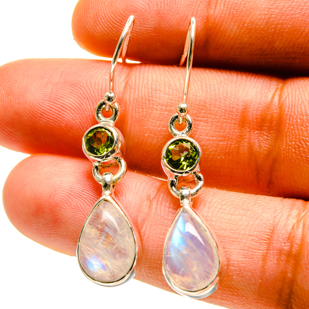 Rainbow Moonstone, Peridot Earrings handcrafted by Anasilvercos - EARR416850